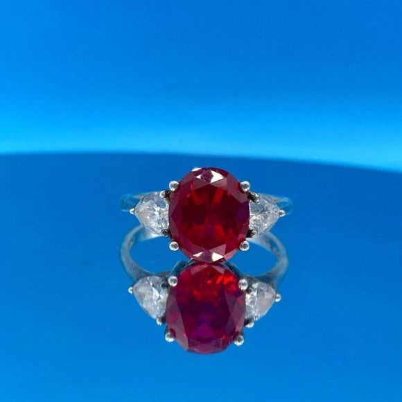 Lab Grown Ruby Sterling Silver Ring - Picture 9 of 15